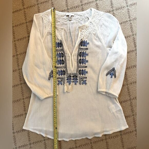 Joie white guazy tunic cover up with blue embroidery detail NWOT XS - Picture 2 of 13